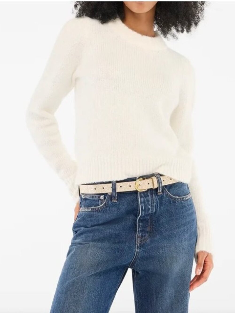 J. Crew Factory Fuzzy Puff-Sleeve Sweater In Ivory, S